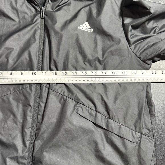 Adidas Primegreen Lightweight Hooded Windbreaker Jacket Black Logo Print Size M - Picture 5 of 6